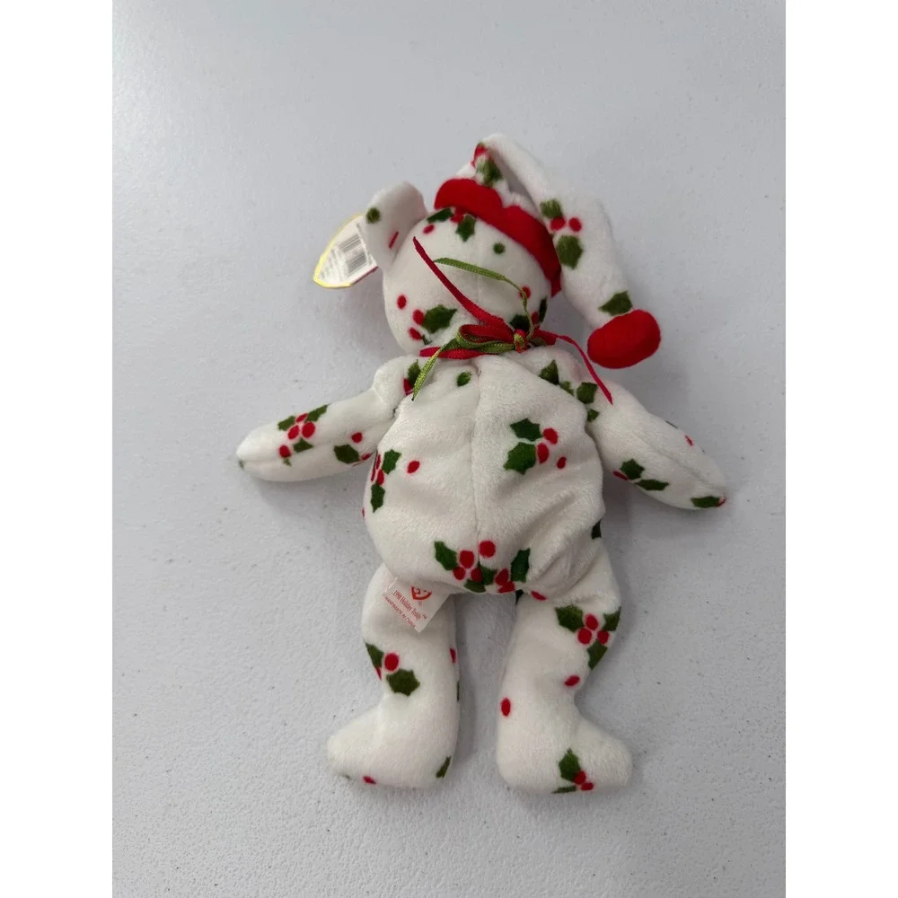 Ty Beanie Baby 1998 Holiday Teddy White Holly Berry Christmas Bear Plush 8.5 in